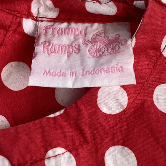 Frumpy Rumps red and white polka dot dress.  12 month old dress with navy ruffle - Picture 3 of 5
